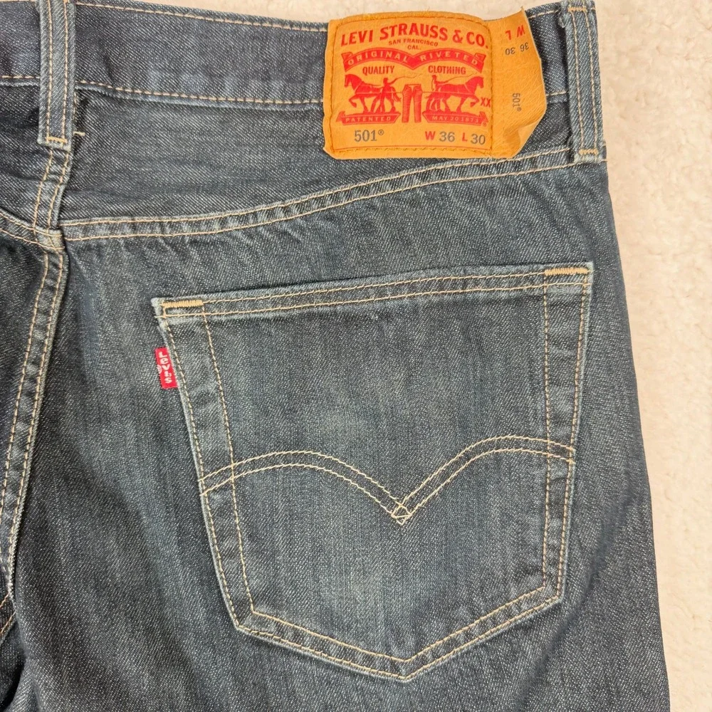 Levis 501 36x28 Original Fit Dark Wash Straight Leg Button Fly Jeans